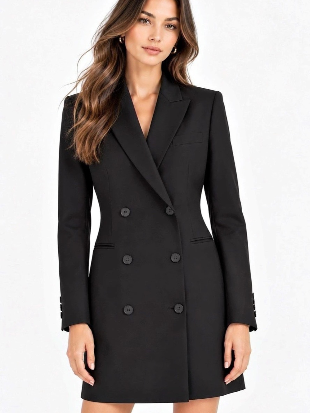 Theory Good Wool Double-Breasted Blazer Dress Black Size 6